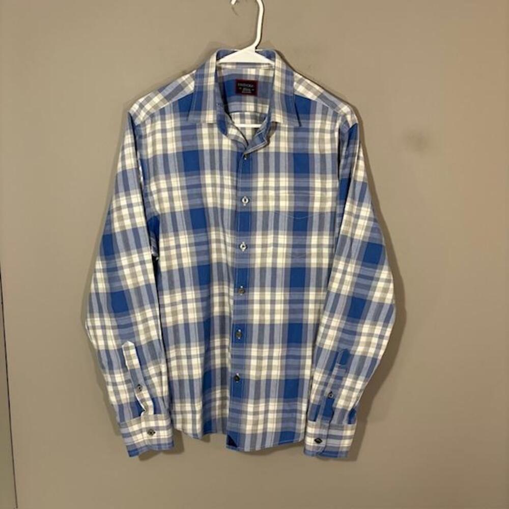 UNTUCKit Fiano Shirt Mens Medium Blue Plaid Long Sleeve Button Up Cotton Casual